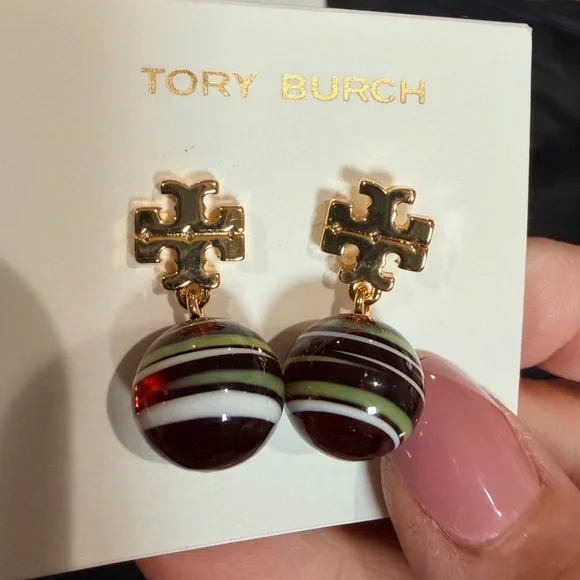 Tory Burch Double T multi colored drop earings NWOT - Picture 2 of 3